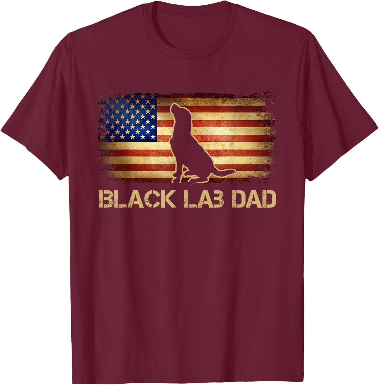Black Lab Dad Vintage American Flag Patriotic Dog Lover T-Shirt - T-Shirt | Maroon