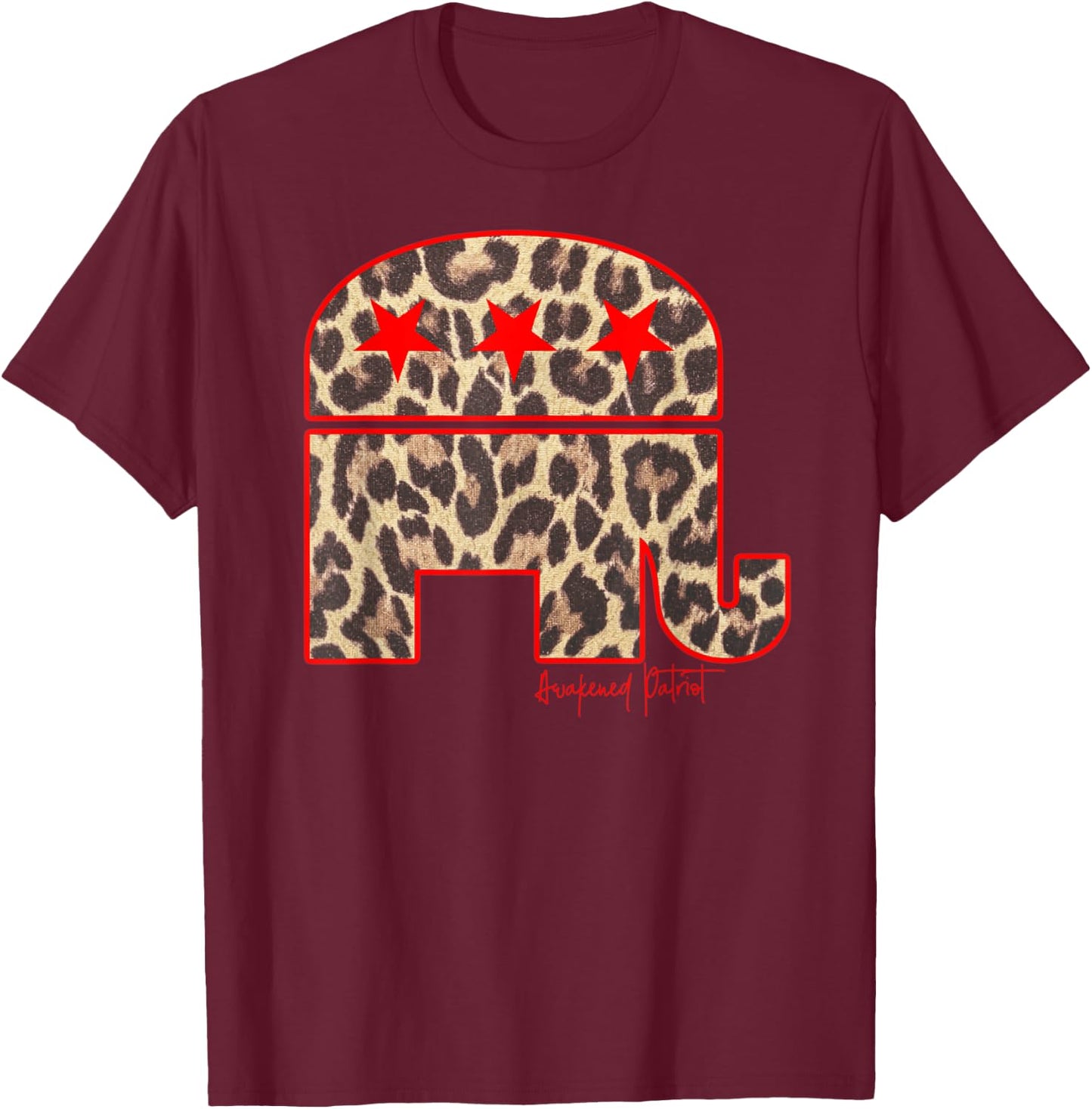 Cute Republican Elephant Leopard Print Conservative Patriot T-Shirt - T-Shirt | Maroon