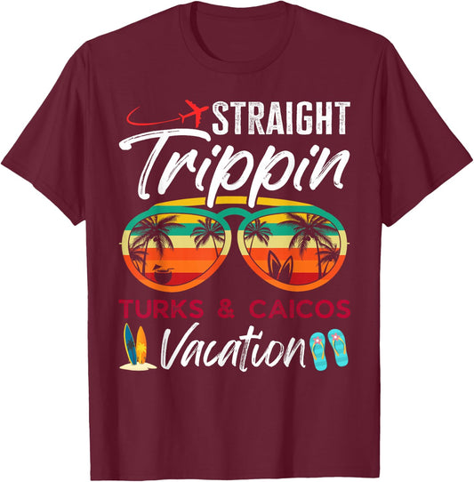 Straight Trippin Turks Caicos Couples Family Vacation Group T-Shirt - T-Shirt | Maroon