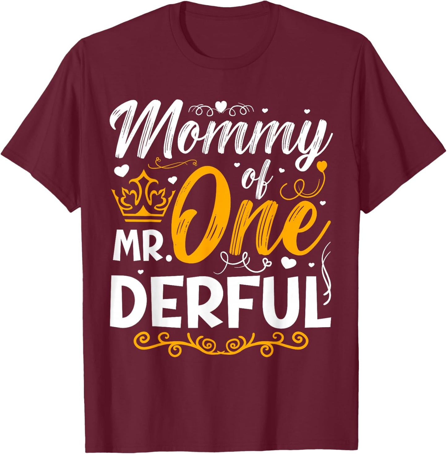 Mommy of Mr One Derful Party Matching Family 1st Birthday T-Shirt - T-Shirt | Maroon