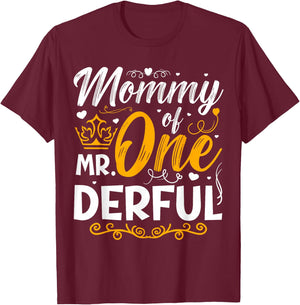 Mommy of Mr One Derful Party Matching Family 1st Birthday T-Shirt - T-Shirt | Maroon