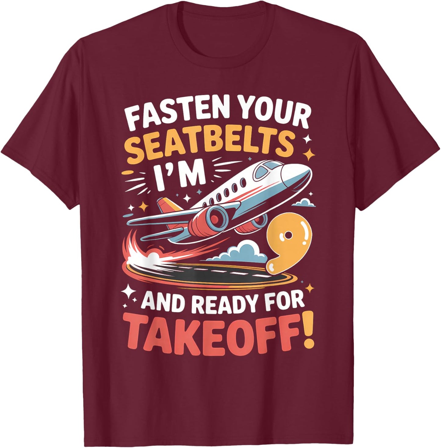 9th Birthday Airplane Take Off Boys Kids 9 Bday Funny Plane T-Shirt - T-Shirt | Maroon