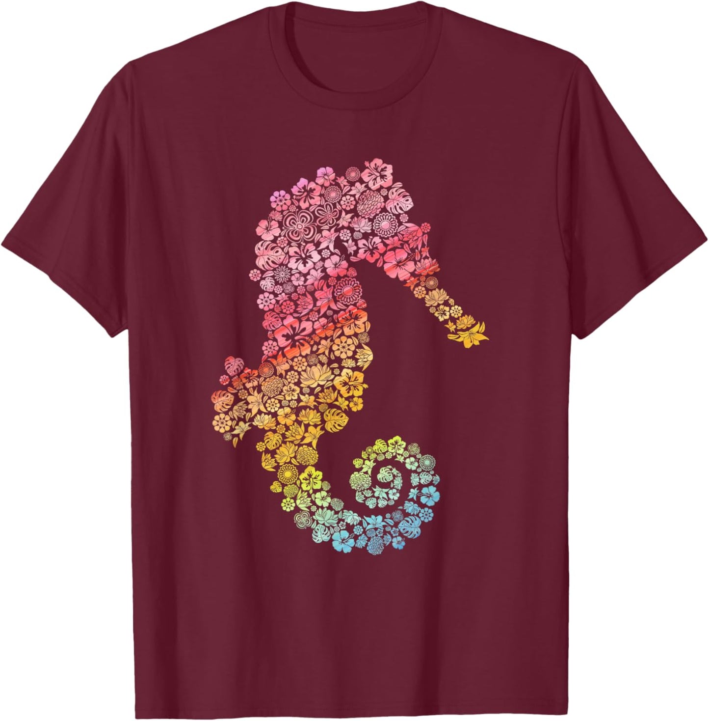 Rainbow Ocean Animal Fish Gift Seahorse T-Shirt - T-Shirt | Maroon