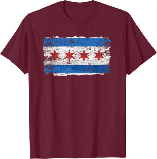 Chicago Flag Proud Citizen Traveler Fan T-Shirt - T-Shirt | Maroon
