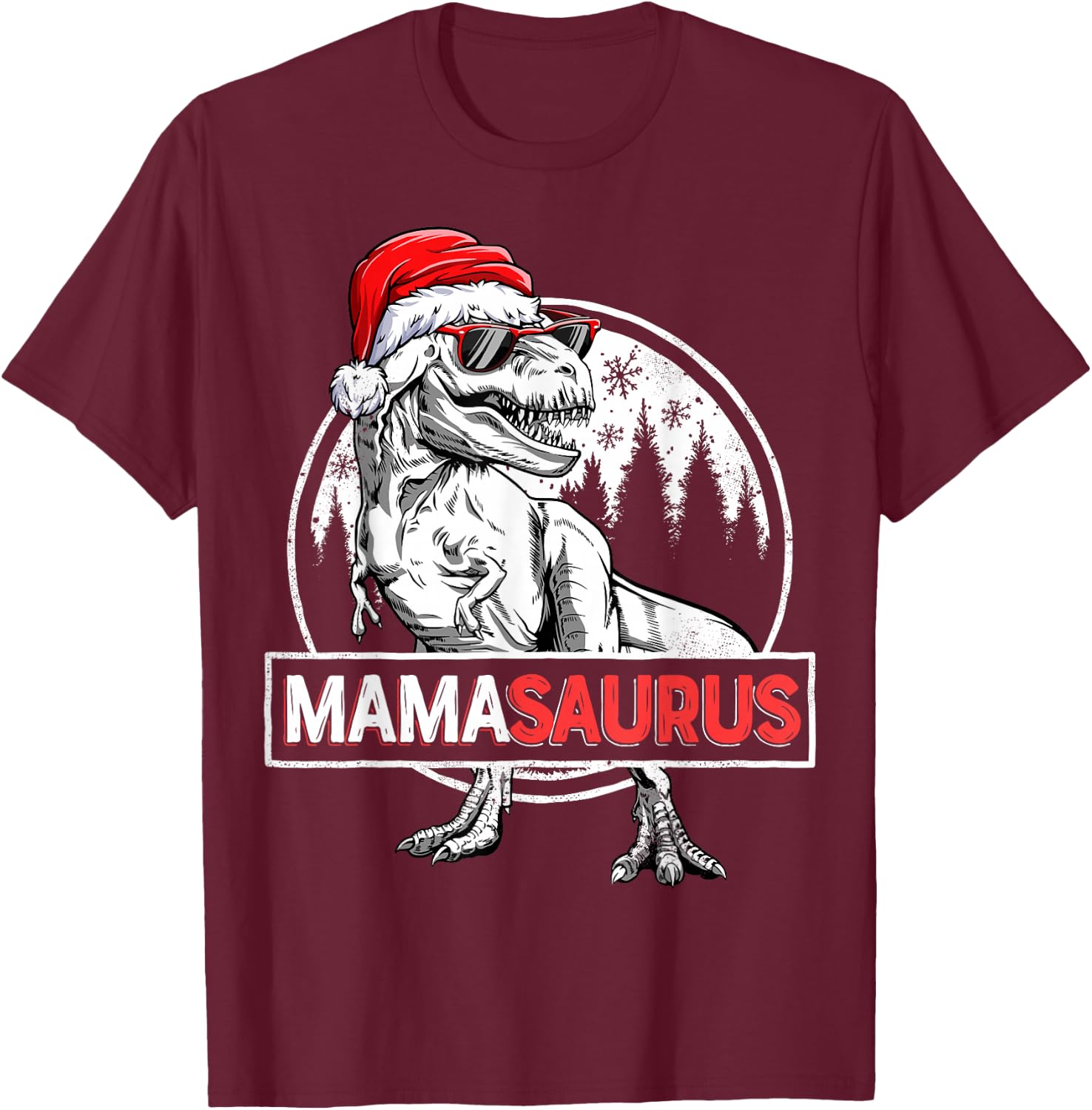 Mamasaurus T shirt Dinosaur Christmas Pajamas T rex Family T-Shirt - T-Shirt | Maroon