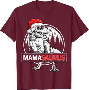 Mamasaurus T shirt Dinosaur Christmas Pajamas T rex Family T-Shirt - T-Shirt | Maroon