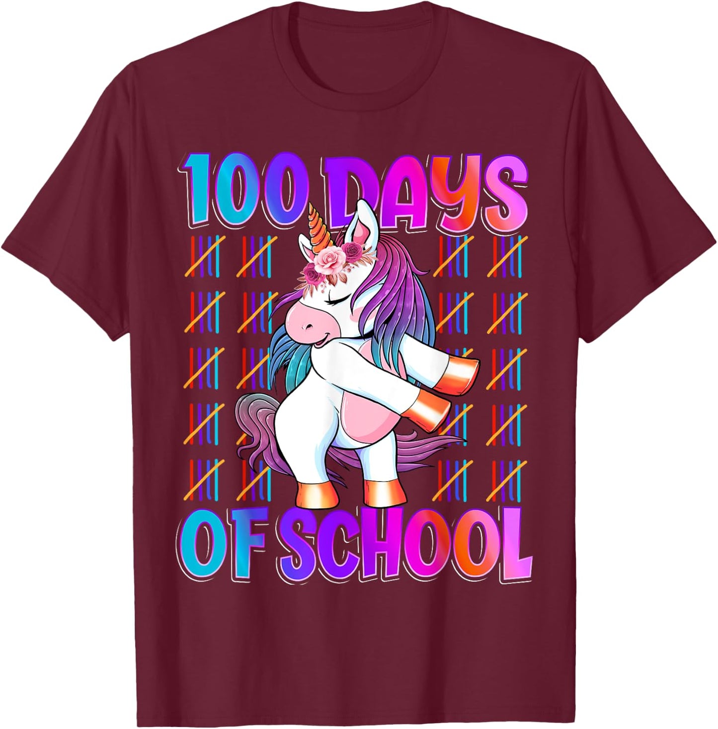 100 Magical Day of School And Still Awesome 100 Days Smarter Unicorn Kids School Shirt Black Kids Small T-Shirt - T-Shirt | Maroon