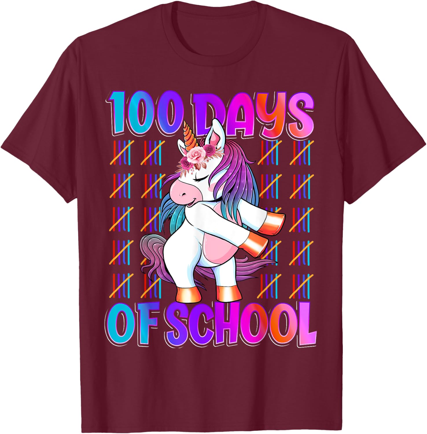 100 Magical Day of School And Still Awesome 100 Days Smarter Unicorn Kids School Shirt Black Kids Small T-Shirt - T-Shirt | Maroon