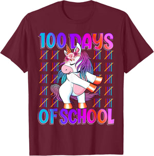 100 Magical Day of School And Still Awesome 100 Days Smarter Unicorn Kids School Shirt Black Kids Small T-Shirt - T-Shirt | Maroon