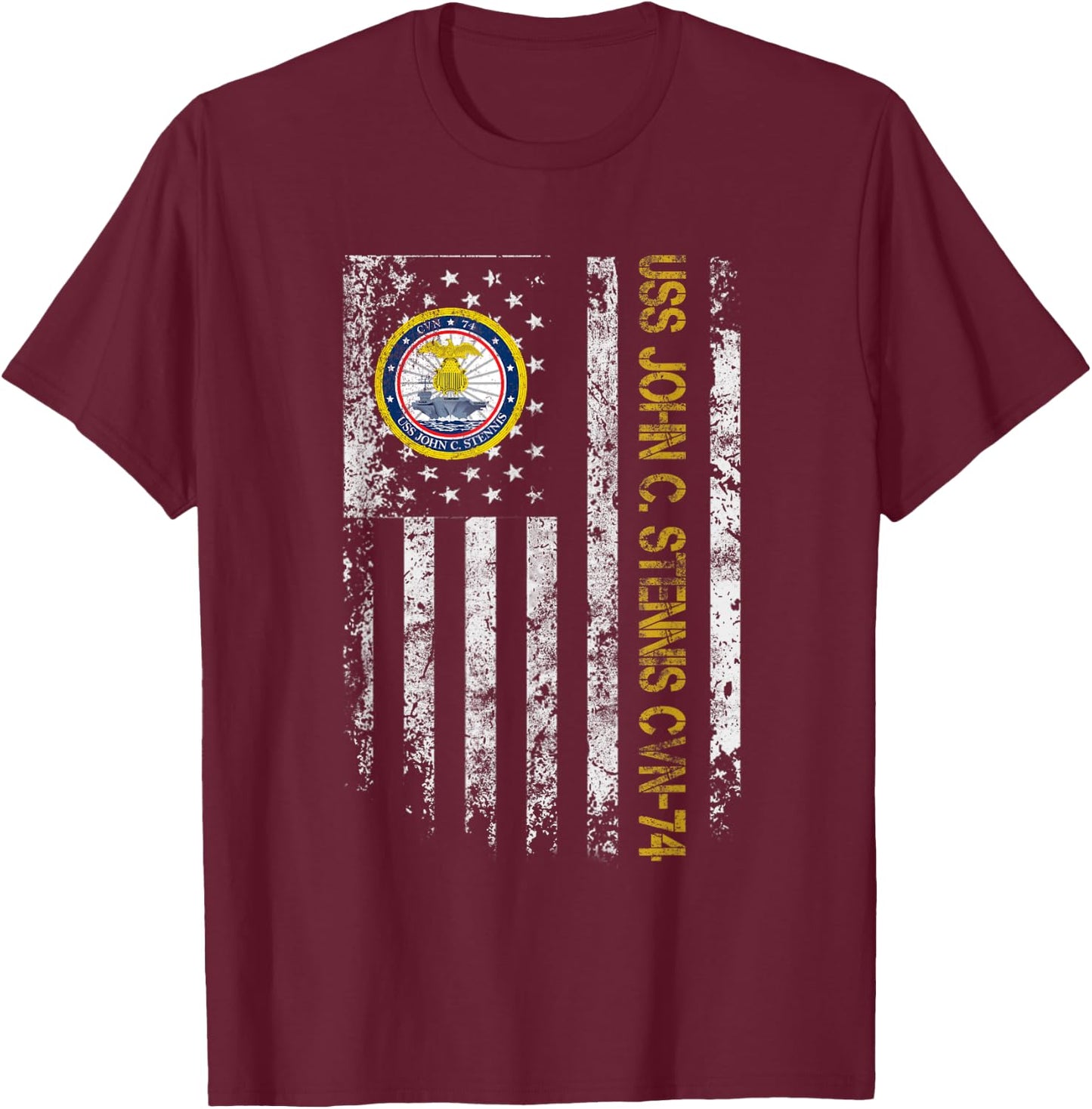 USS John C. Stennis CVN-74 Aircraft Carrier Veteran Flag T-Shirt - T-Shirt | Maroon