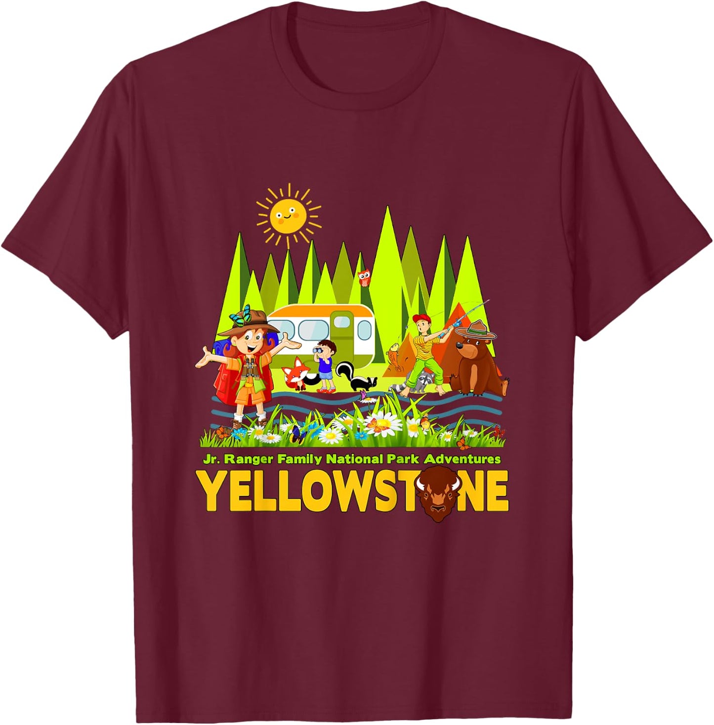 Yellowstone Jr Ranger Family National Park Souvenir T-Shirt - T-Shirt | Maroon