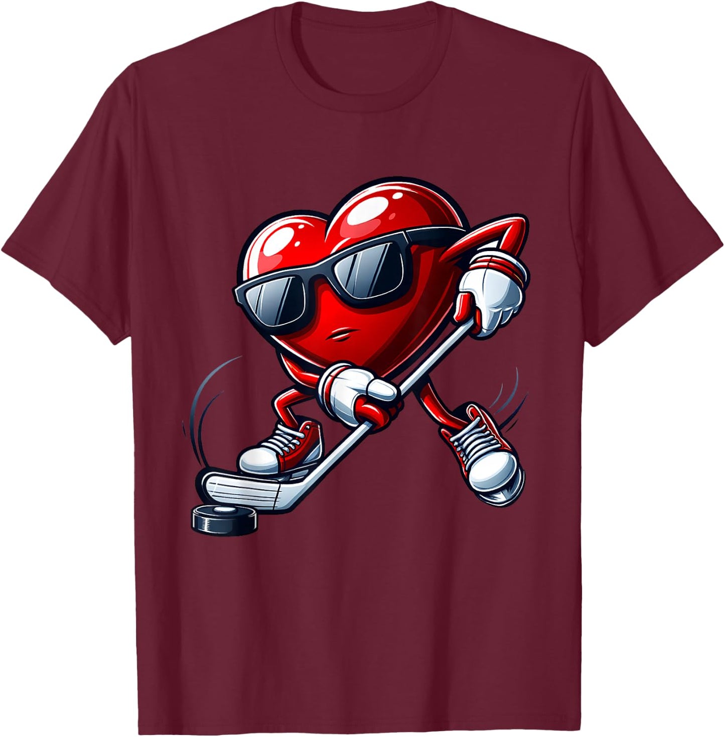 Funny Heart Playing Hockey Valentines Day Boys Kids T-Shirt - T-Shirt | Maroon