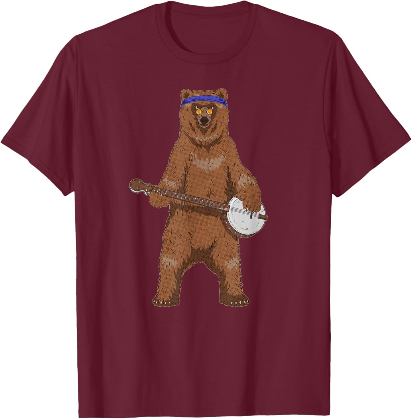 Vintage Retro Banjo Bear Hippie Bluegrass Throwback Musician T-Shirt - T-Shirt | Maroon