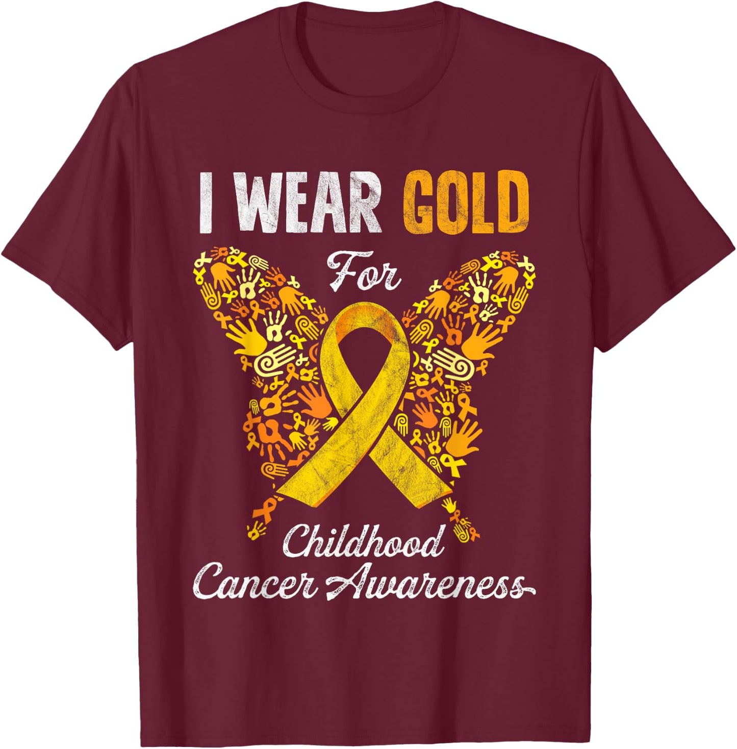 I Wear Gold For Childhood Cancer Awareness Gift Kids T-Shirt - T-Shirt | Maroon
