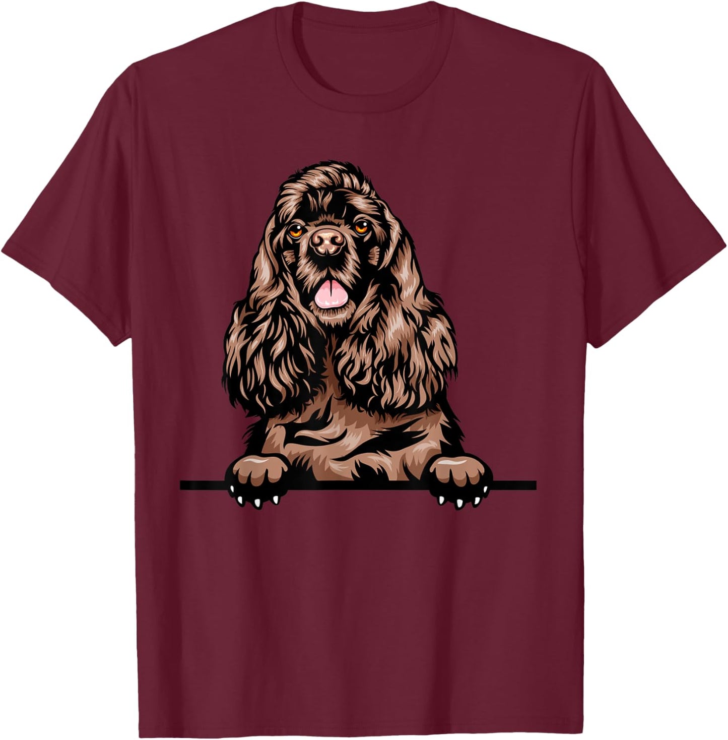 Peeking Chocolate Cocker Spaniel Dog T-Shirt - T-Shirt | Maroon