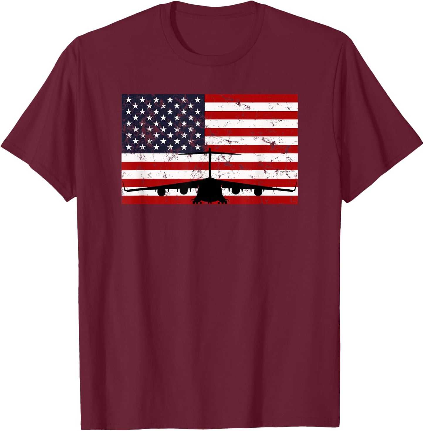 Patriotic C-17 Globemaster jet American flag T-Shirt - T-Shirt | Maroon