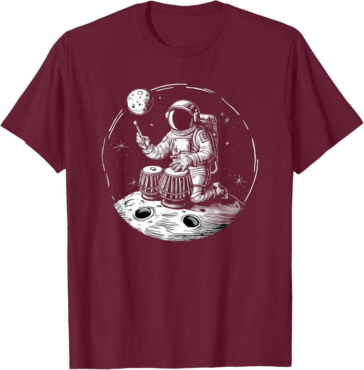 Funny Astronaut Playing Tabla Drummer On The Moon T-Shirt - T-Shirt | Maroon