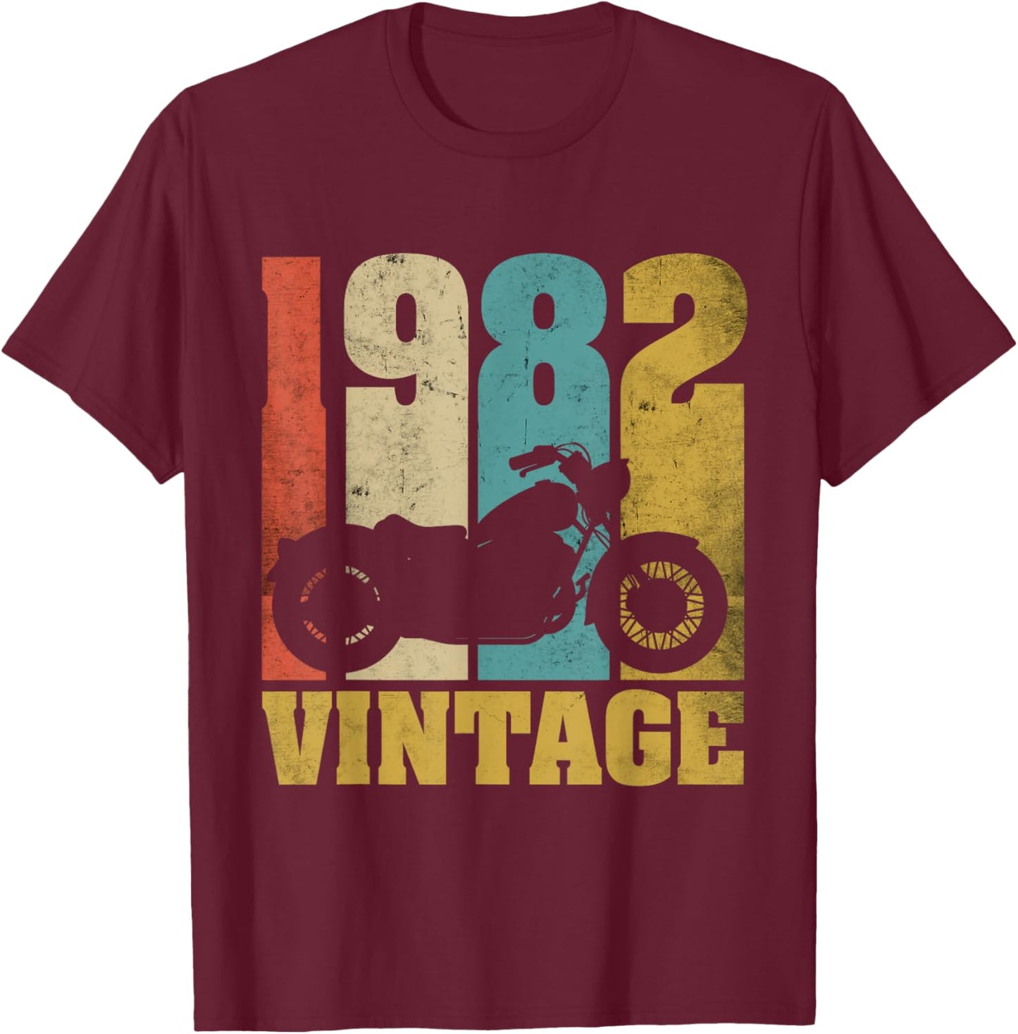 43rd Birthday Motorcycle Dad Biker Gift Vintage 1982 T-Shirt - T-Shirt | Maroon