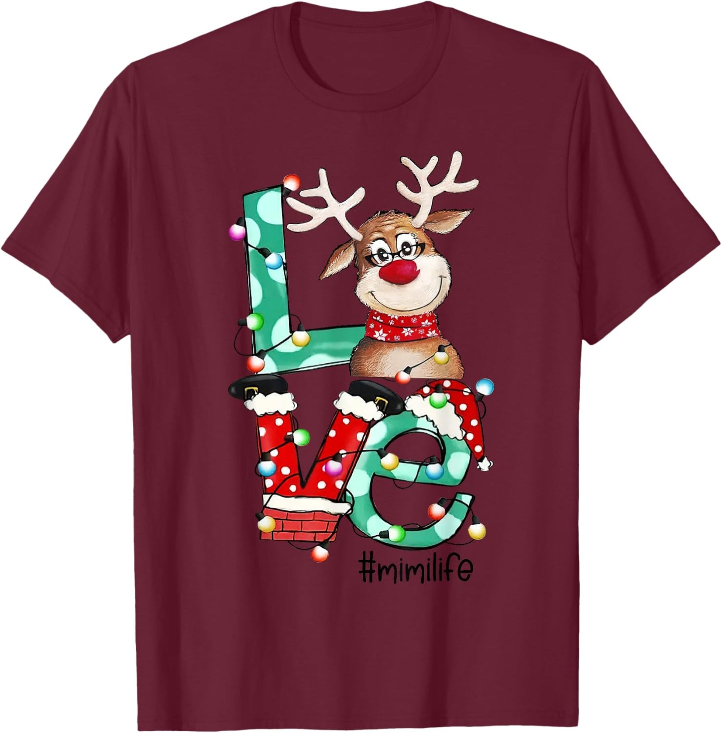 Mimi Life Reindeer Grandma Christmas Xmas Holiday Women T-Shirt - T-Shirt | Maroon