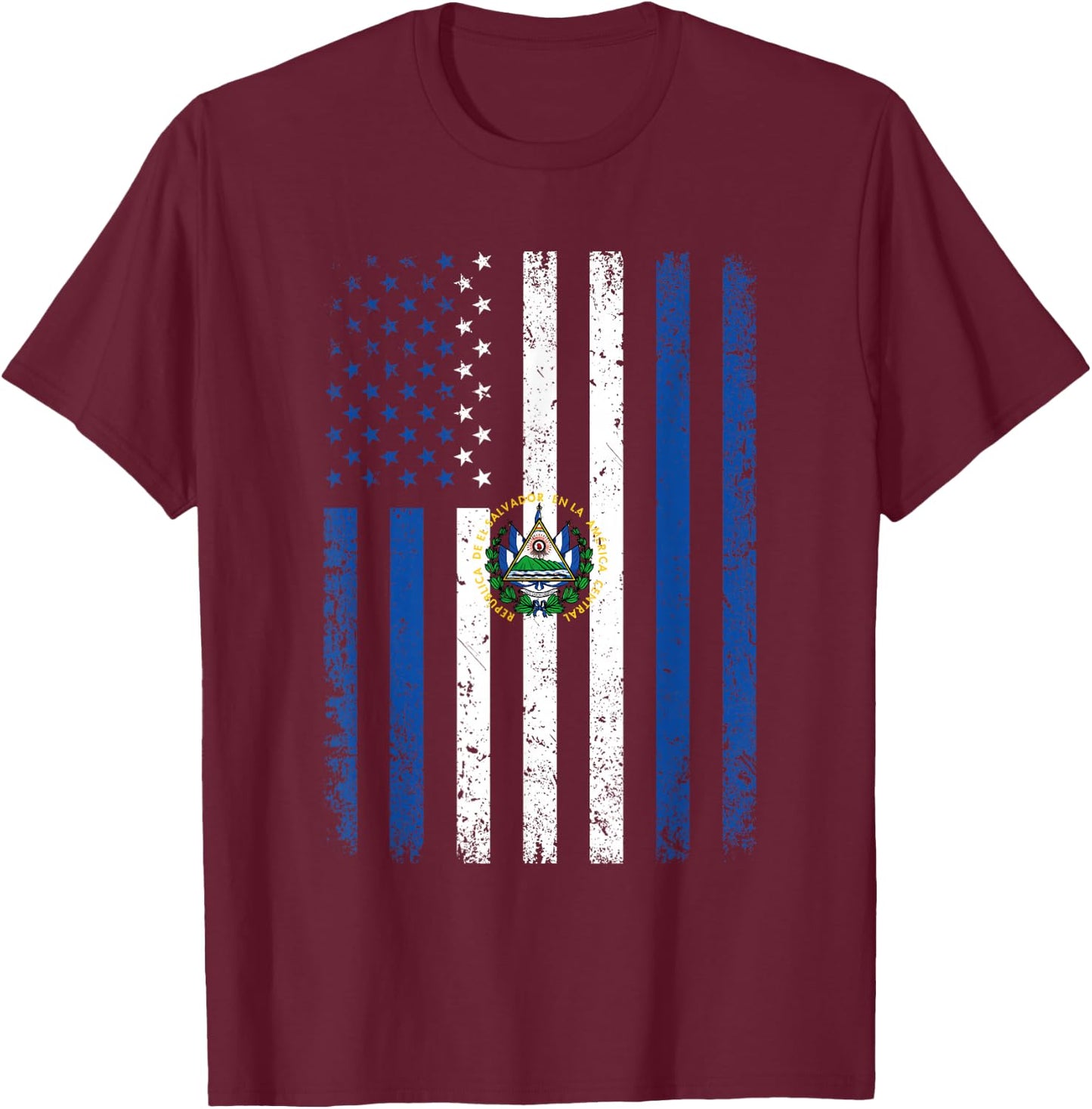 El Salvador Flag 4th of July USA El Salvadorian Flag T-Shirt - T-Shirt | Maroon