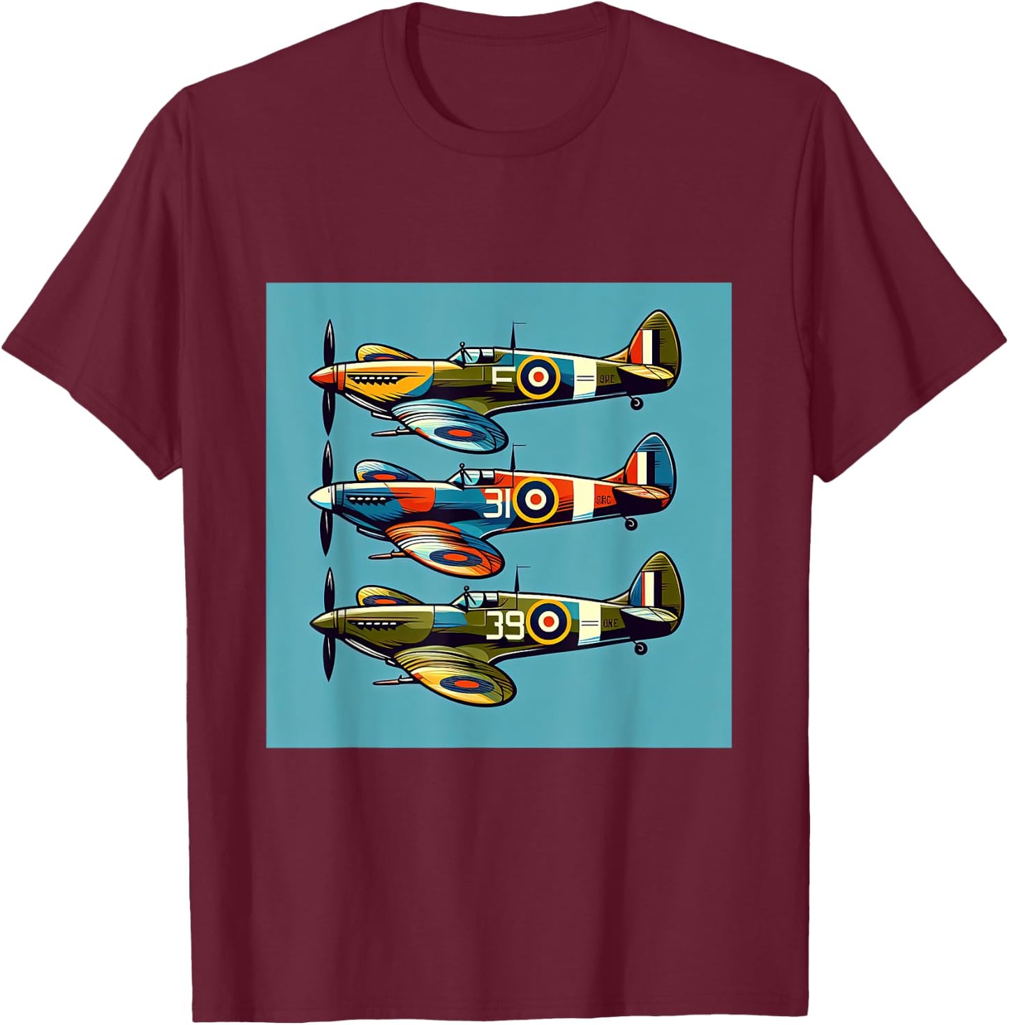 Kids WW2 Airplanes Colorful Retro Style WWII Warplanes T-Shirt - T-Shirt | Maroon