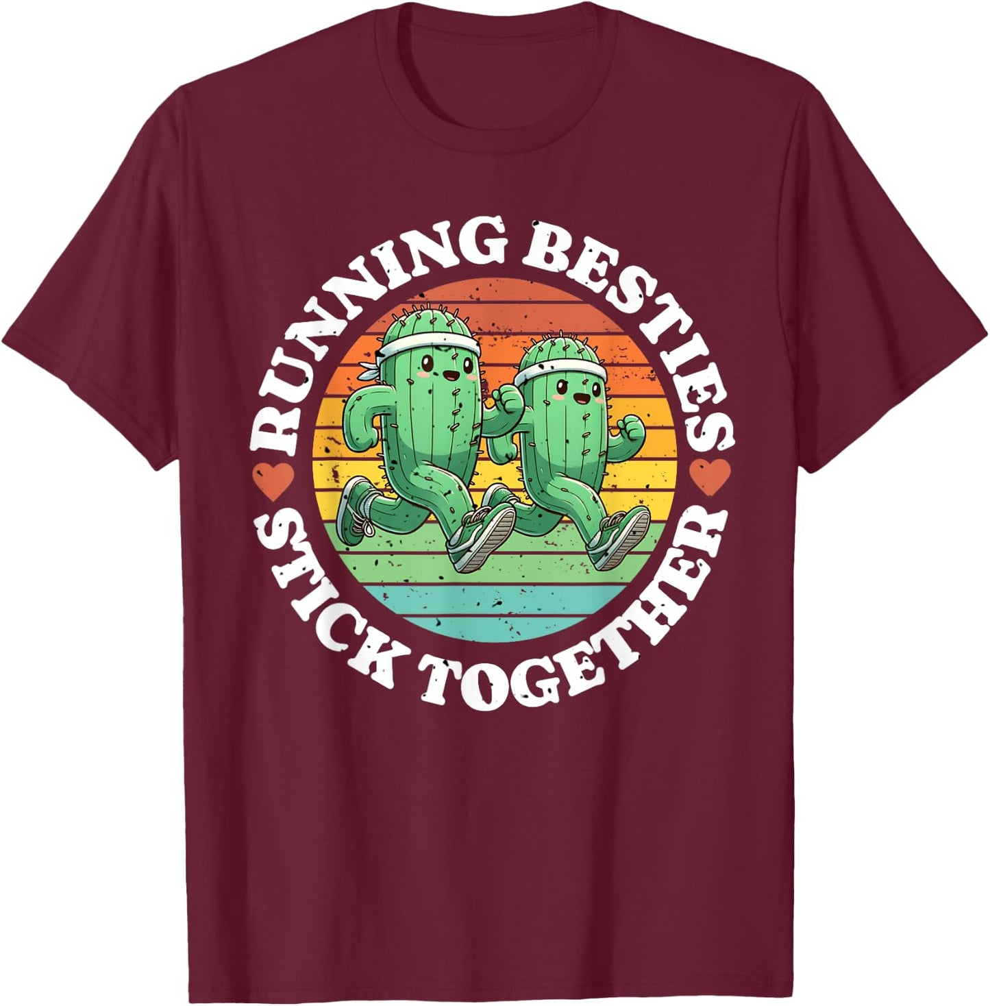 Running Besties Stick Together Cactus Matching Running Buddy T-Shirt - T-Shirt | Maroon