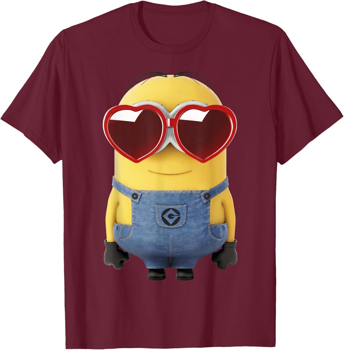 Minions Valentine's Day Dave Heart Glasses T-Shirt - T-Shirt | Maroon