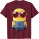 Minions Valentine's Day Dave Heart Glasses T-Shirt - T-Shirt | Maroon