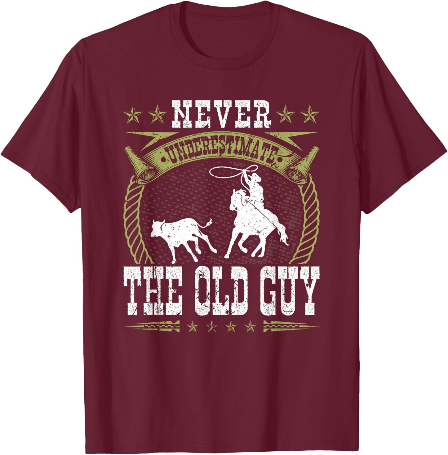 Breakaway Roping Old Guy Cowboy Rodeo Men Calf Roping T-Shirt - T-Shirt | Maroon