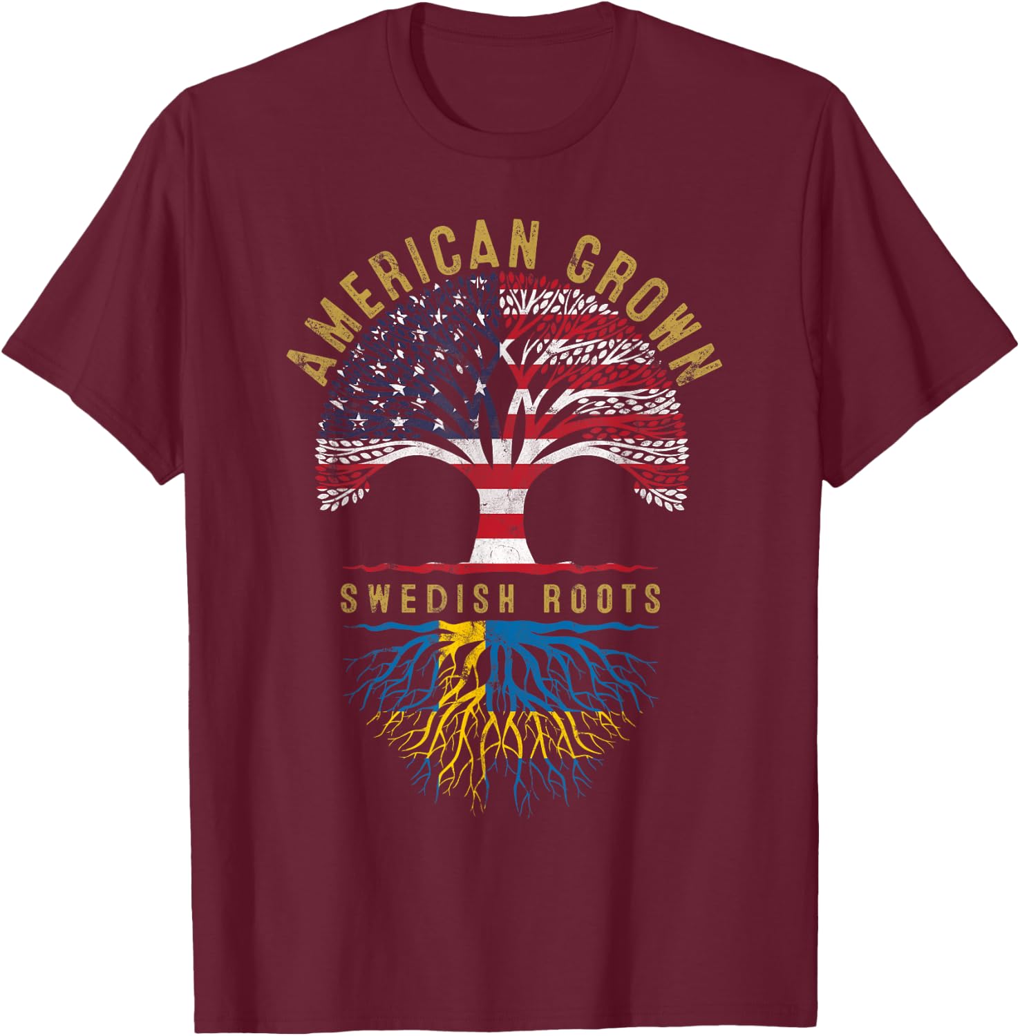 American Grown Swedish Roots Tree Flag Family Heritage T-Shirt - T-Shirt | Maroon