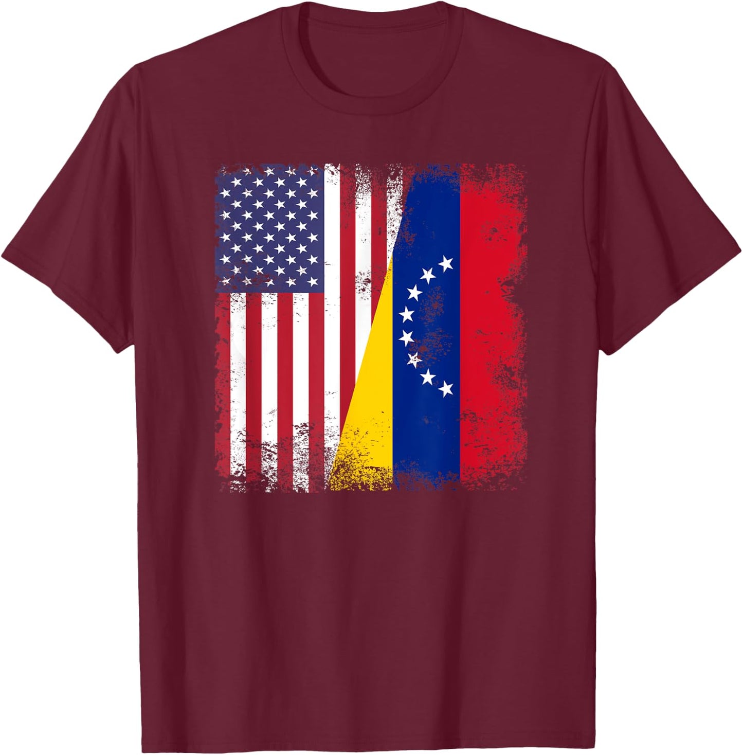 Half Venezuelan Flag | Vintage Venezuela USA Gift T-Shirt - T-Shirt | Maroon