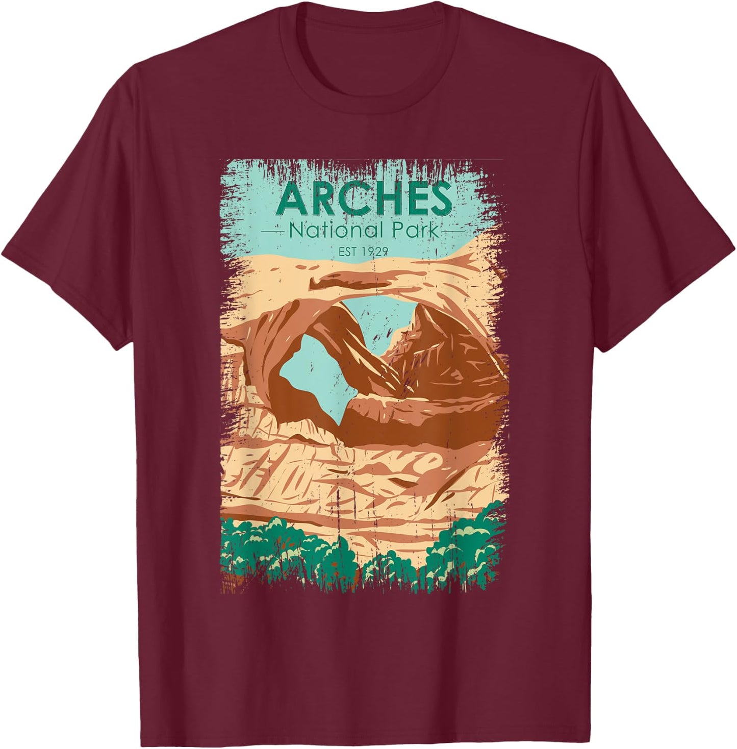 Arches National Park Double Arch Vintage Distressed T-Shirt - T-Shirt | Maroon