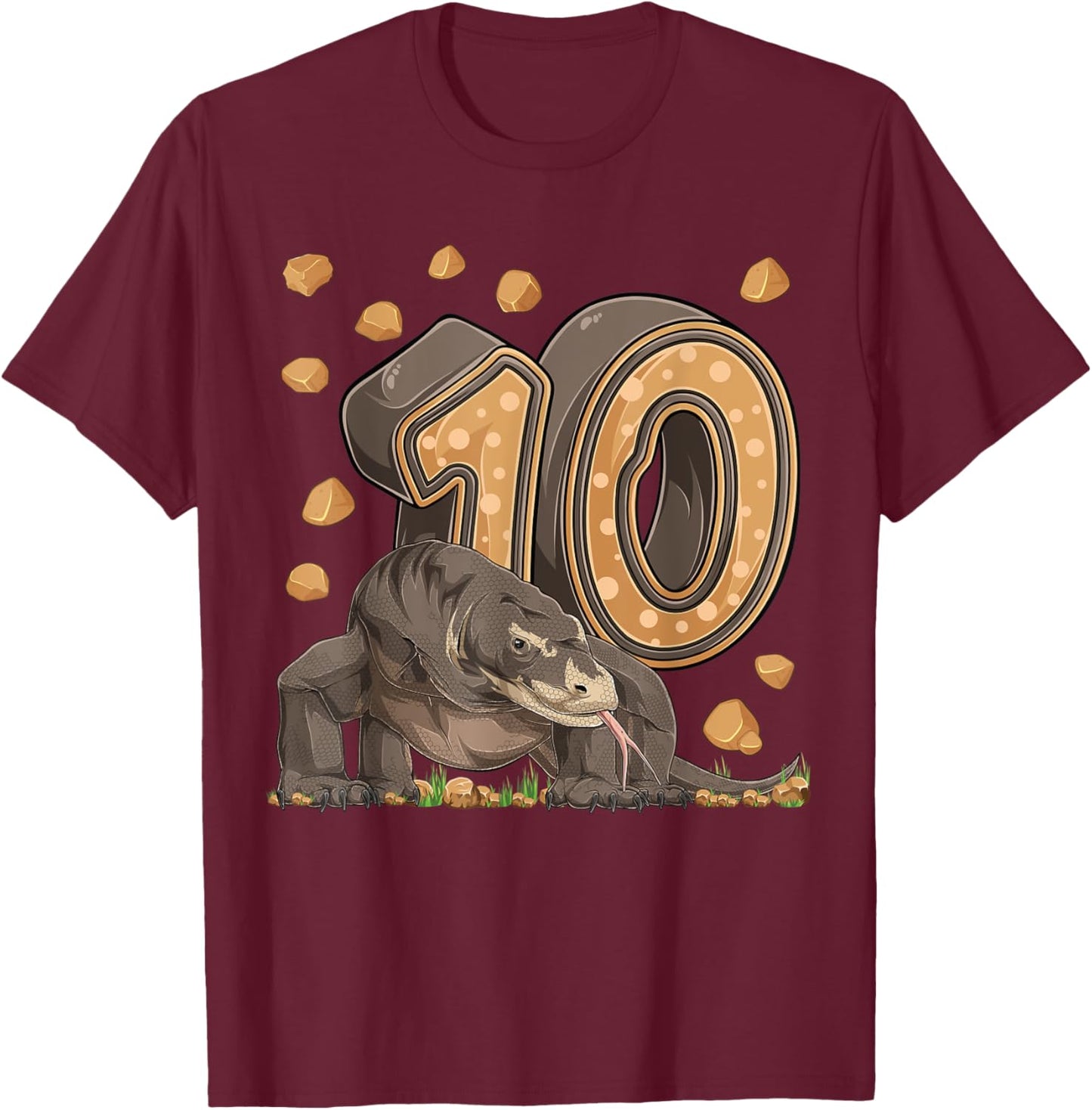 10 Year Old Komodo dragon Reptile 10th Birthday Party B-day T-Shirt - T-Shirt | Maroon