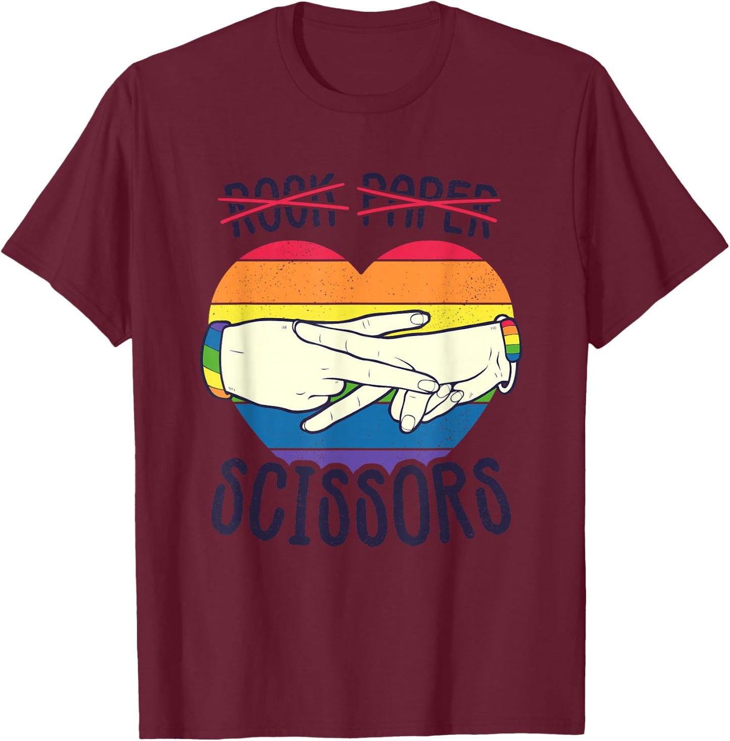 Funny Lesbian Pride Flag Rock Paper Scissors Lesbian Pride T-Shirt - T-Shirt | Maroon