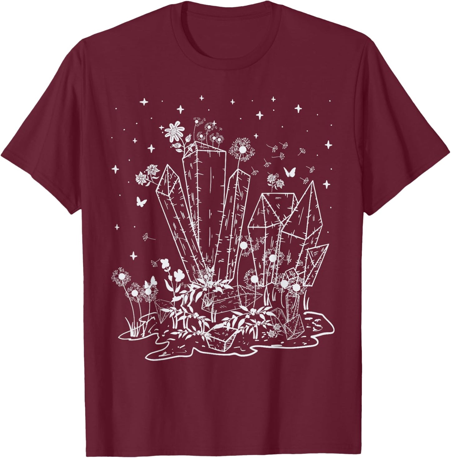 Adult witch crystals with butterflies and flowers T-Shirt - T-Shirt | Maroon