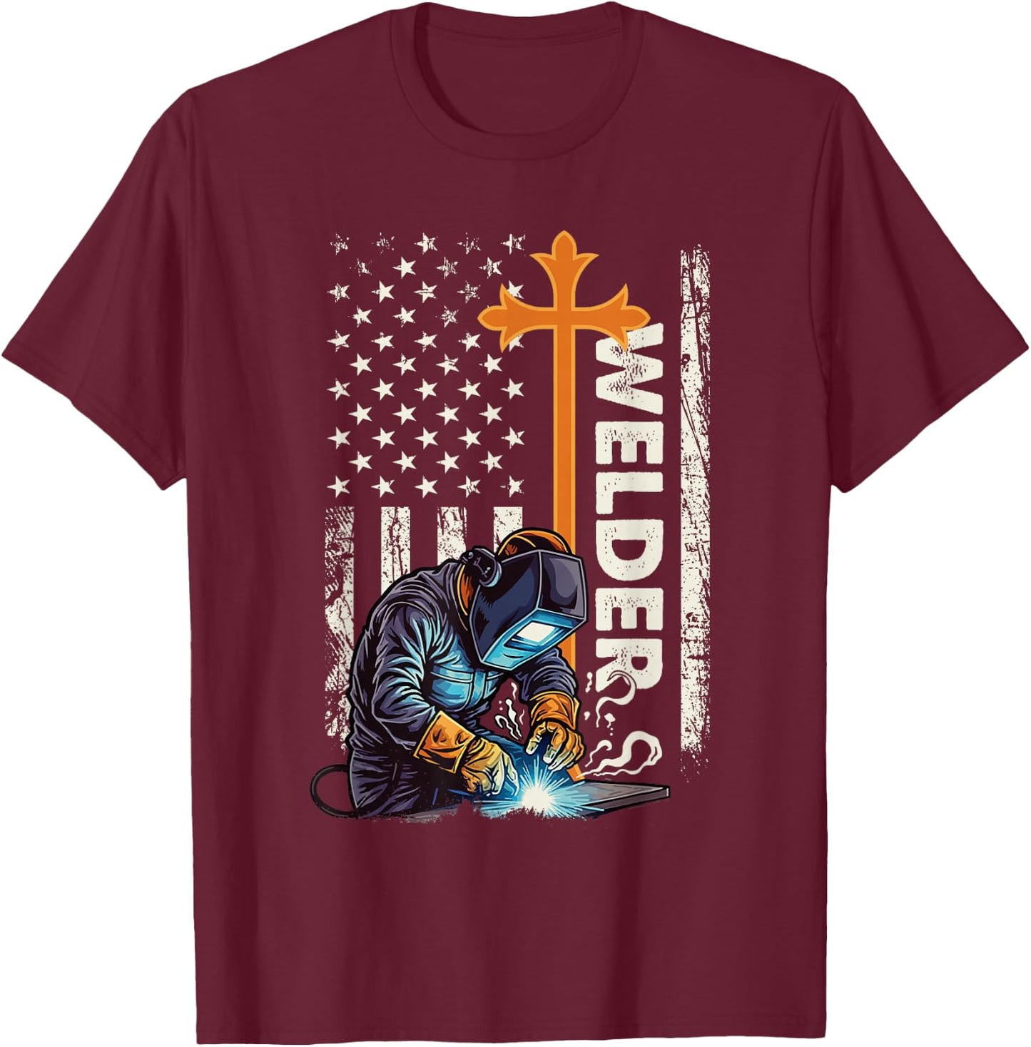 Welder - Patriotic US Flag Weld Welding Ironworker T-Shirt - T-Shirt | Maroon