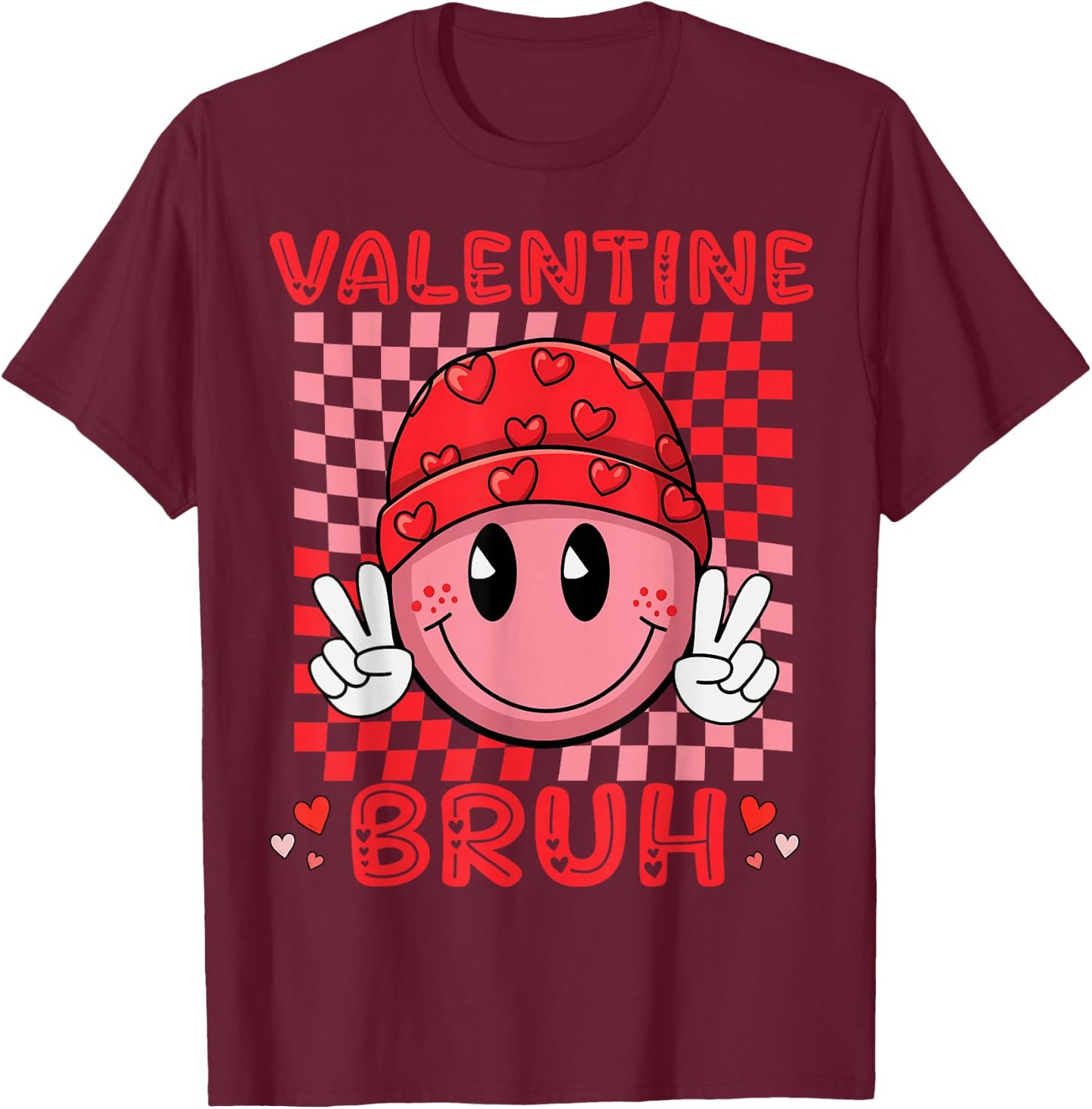 Retro Valentine's Day Heart Valentine Bruh Boys Girls Kids T-Shirt - T-Shirt | Maroon
