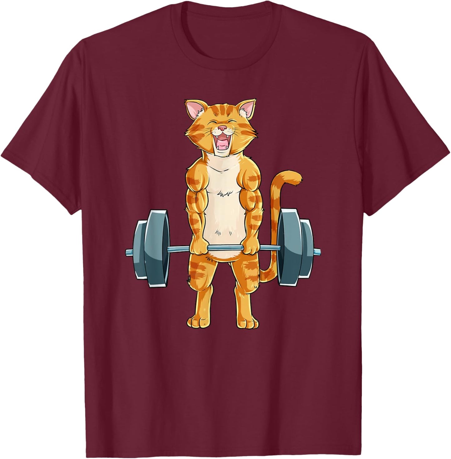 Cute Cat Powerlifting Weightlifting Deadlifting Gym Lover T-Shirt - T-Shirt | Maroon