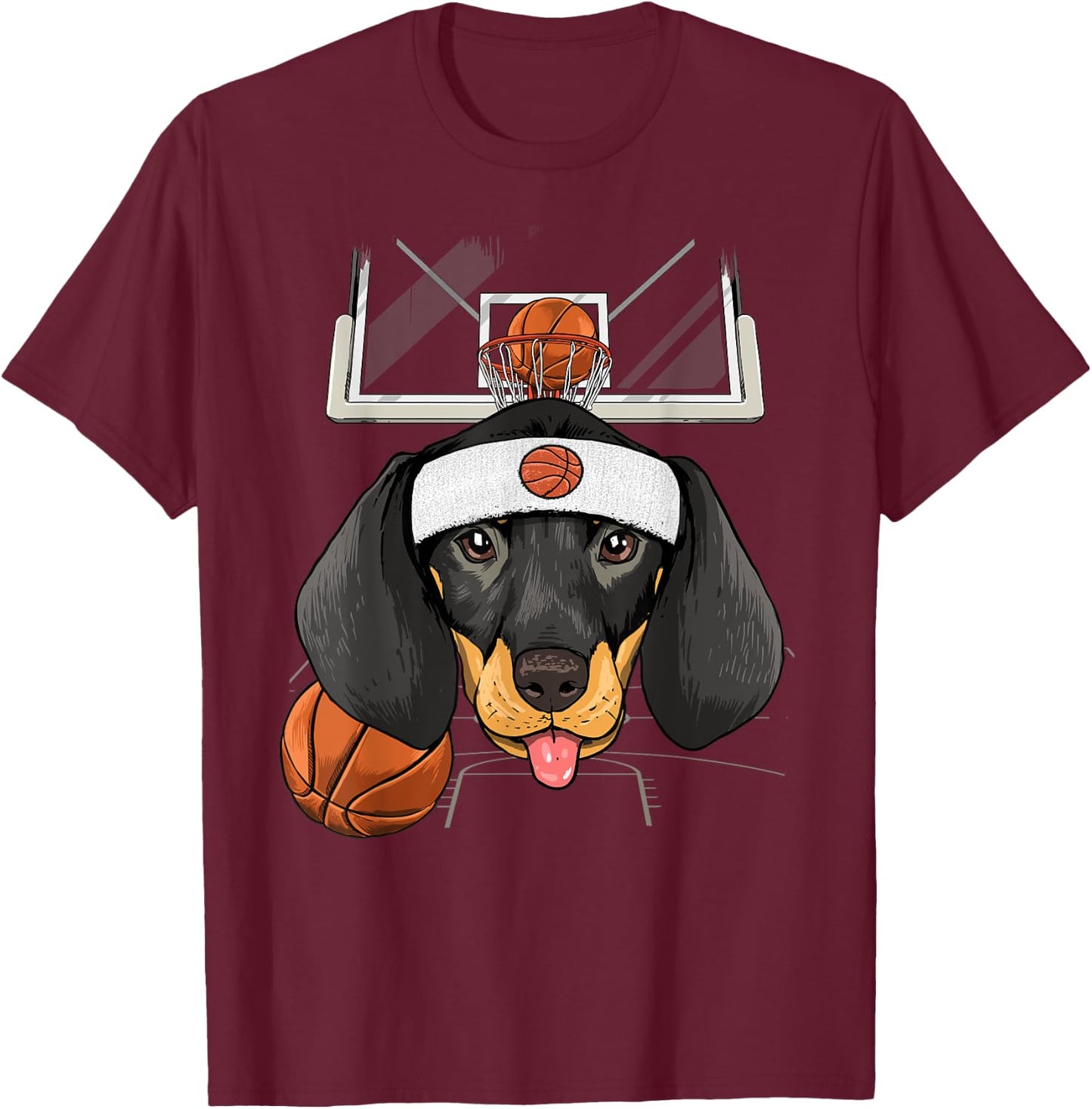 Dachshund Basketball Dog Lovers Basketball Player T-Shirt - T-Shirt | Maroon