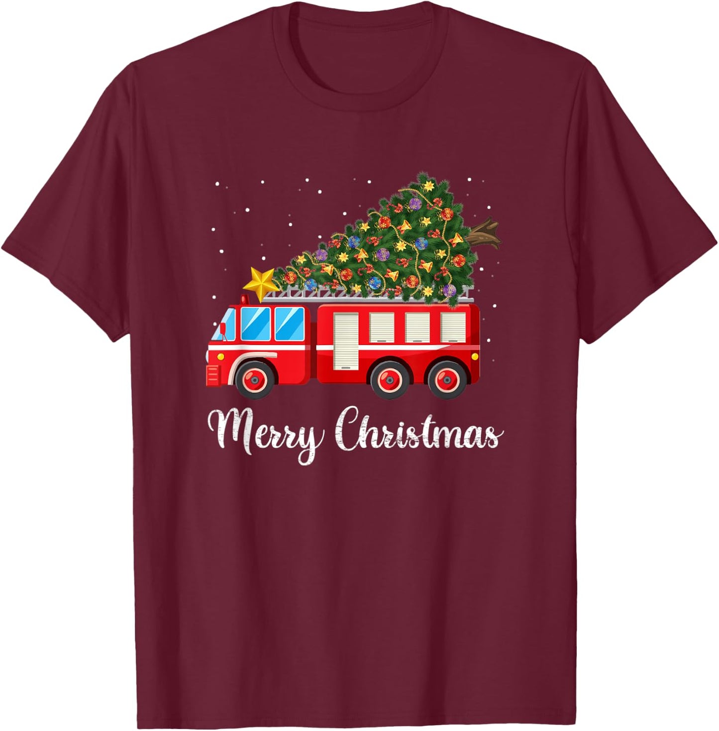 Firefighter Fire Truck Christmas Tree Fire Truck Xmas Gift T-Shirt - T-Shirt | Maroon