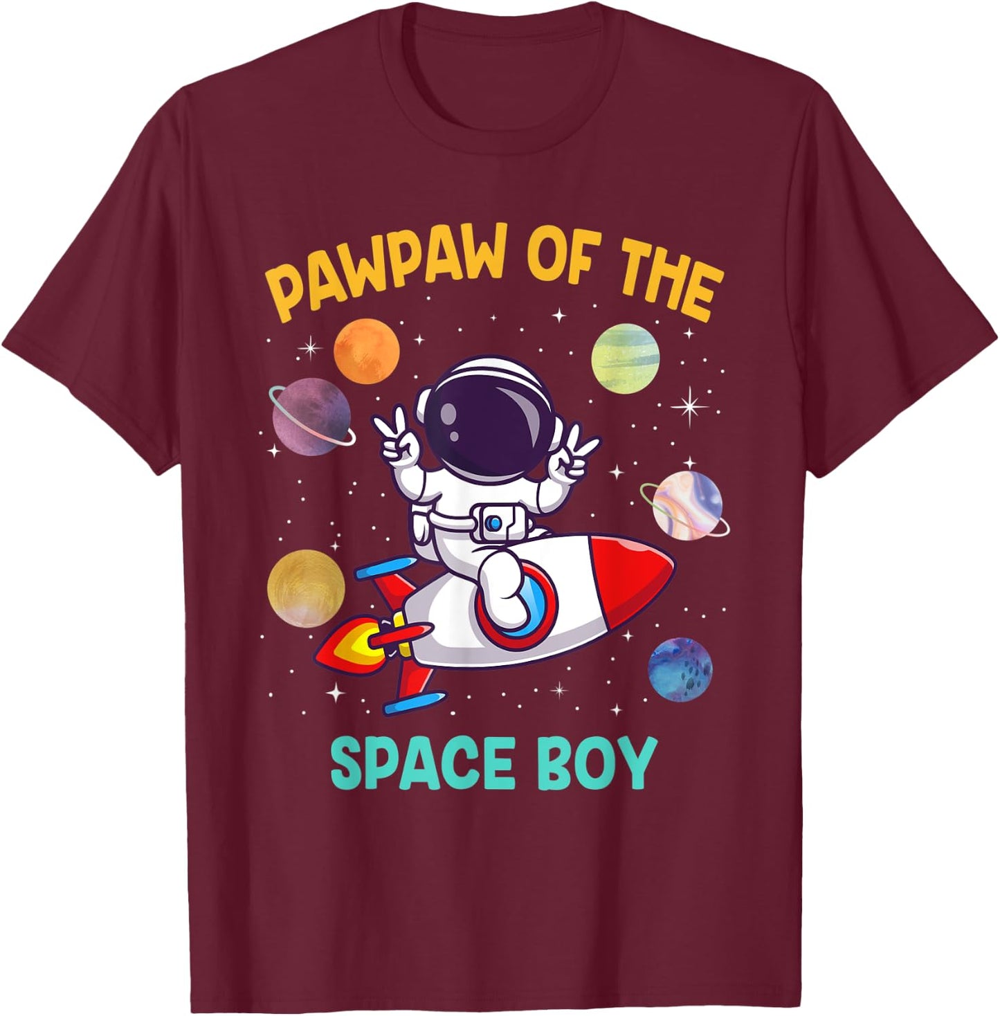 PawPaw Of The Birthday Astronaut Space Boy Theme T-Shirt - T-Shirt | Maroon