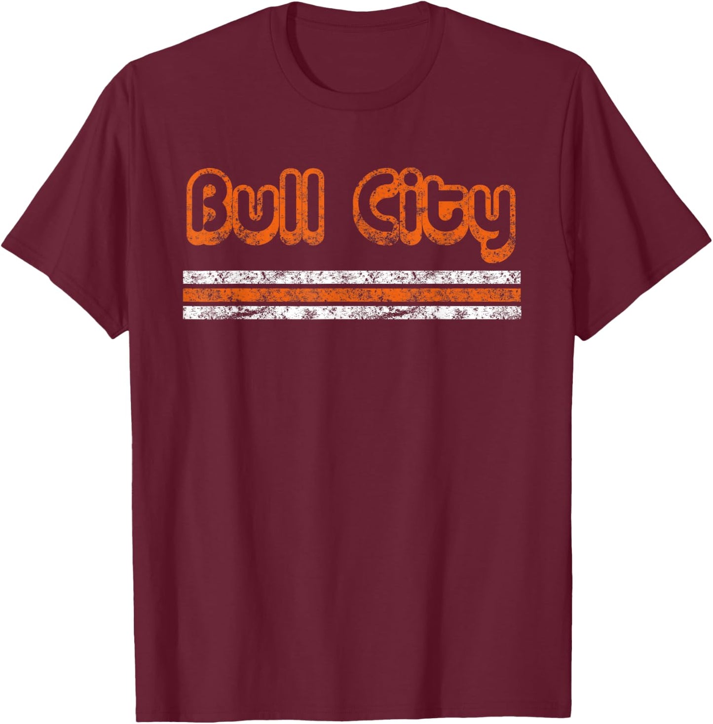 Durham Bull City Retro Three Stripe Vintage Weathered T-Shirt - T-Shirt | Maroon