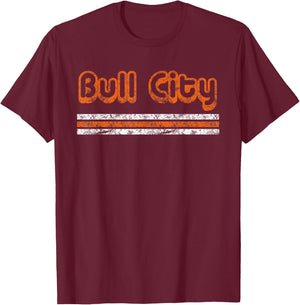 Durham Bull City Retro Three Stripe Vintage Weathered T-Shirt - T-Shirt | Maroon