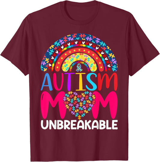 Autism Mom Unbreakable , Black T-Shirt - T-Shirt | Maroon