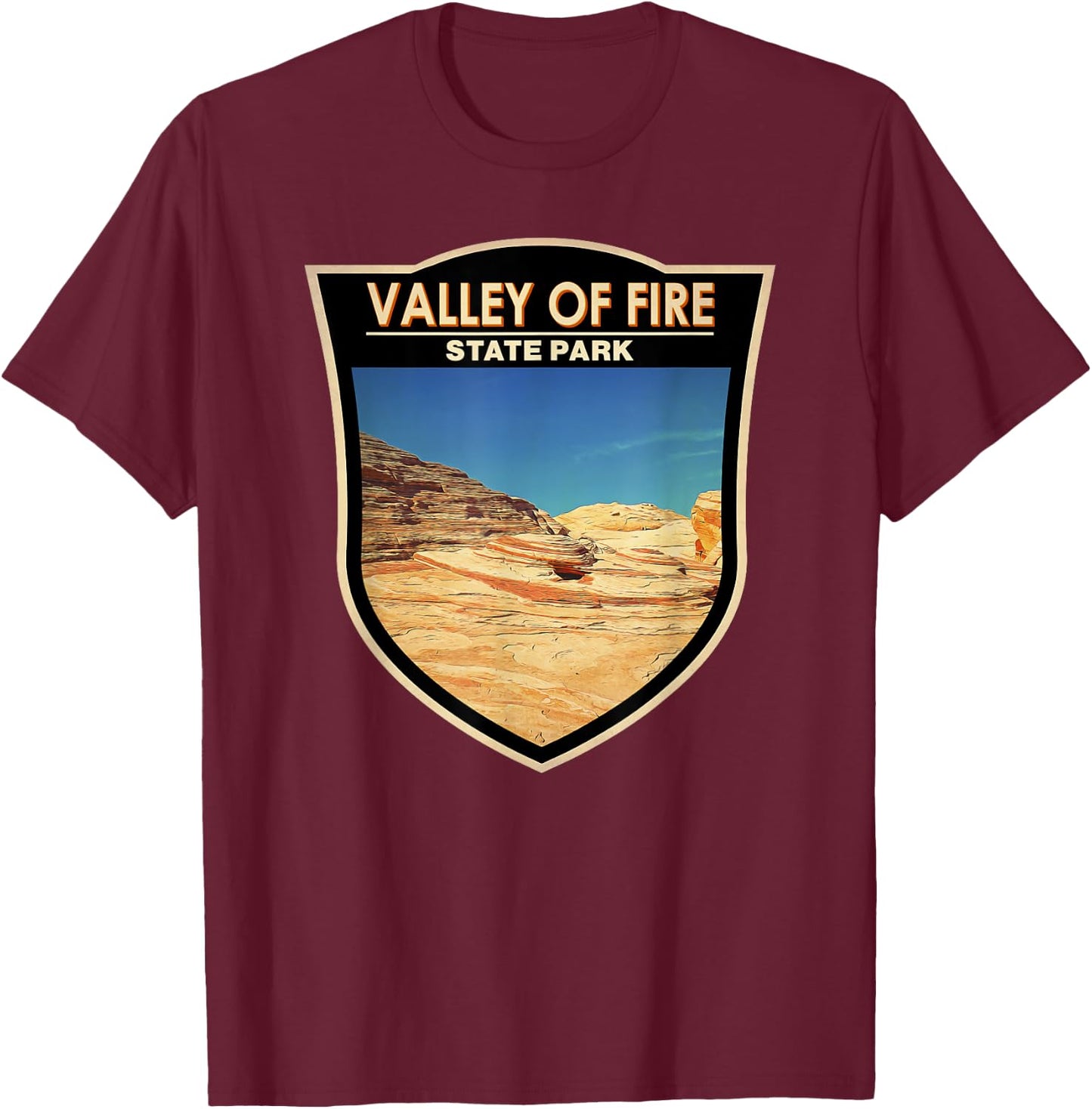 Valley of Fire State Park Nevada Badge Vintage T-Shirt - T-Shirt | Maroon