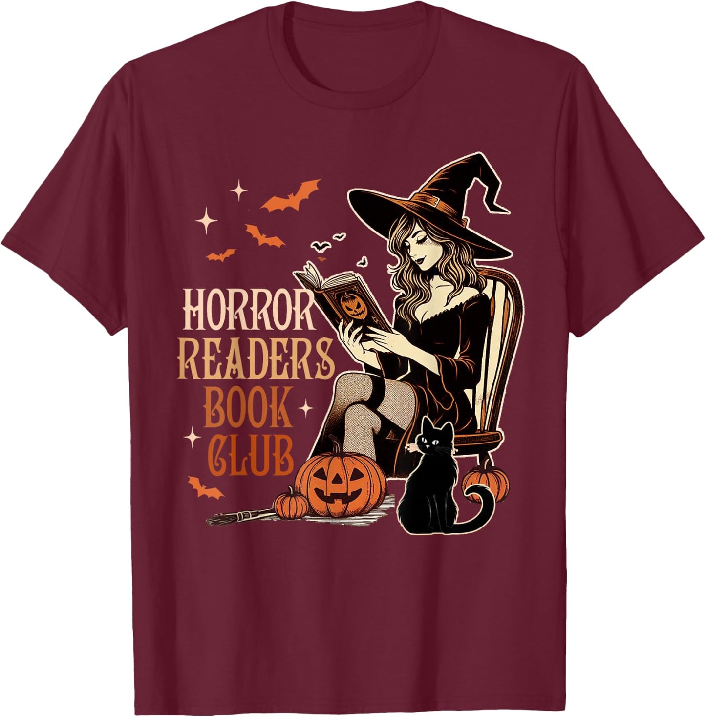 Horror Reading Spooky Vibes Bookish Horror Readers Book Club T-Shirt - T-Shirt | Maroon