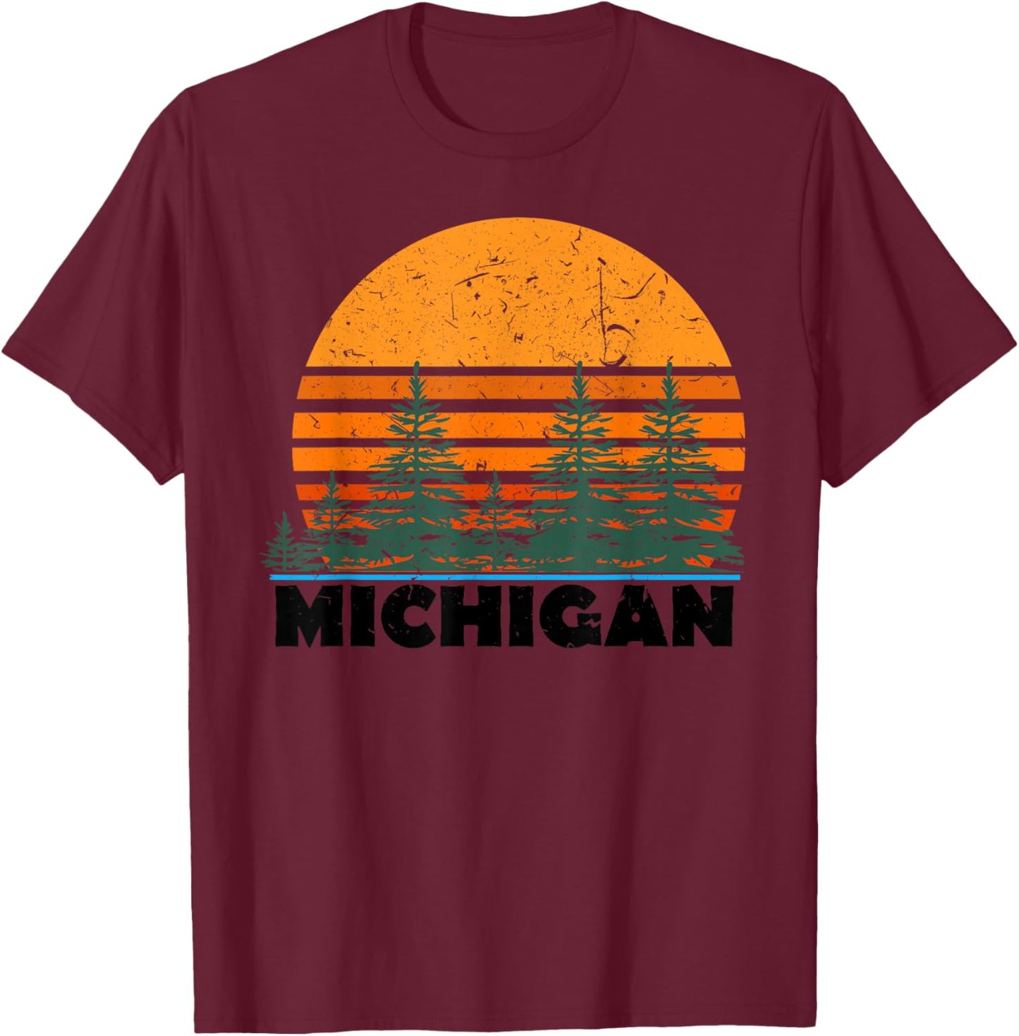 Michigan | Vintage Retro Sunset MI State Gift T-Shirt - T-Shirt | Maroon