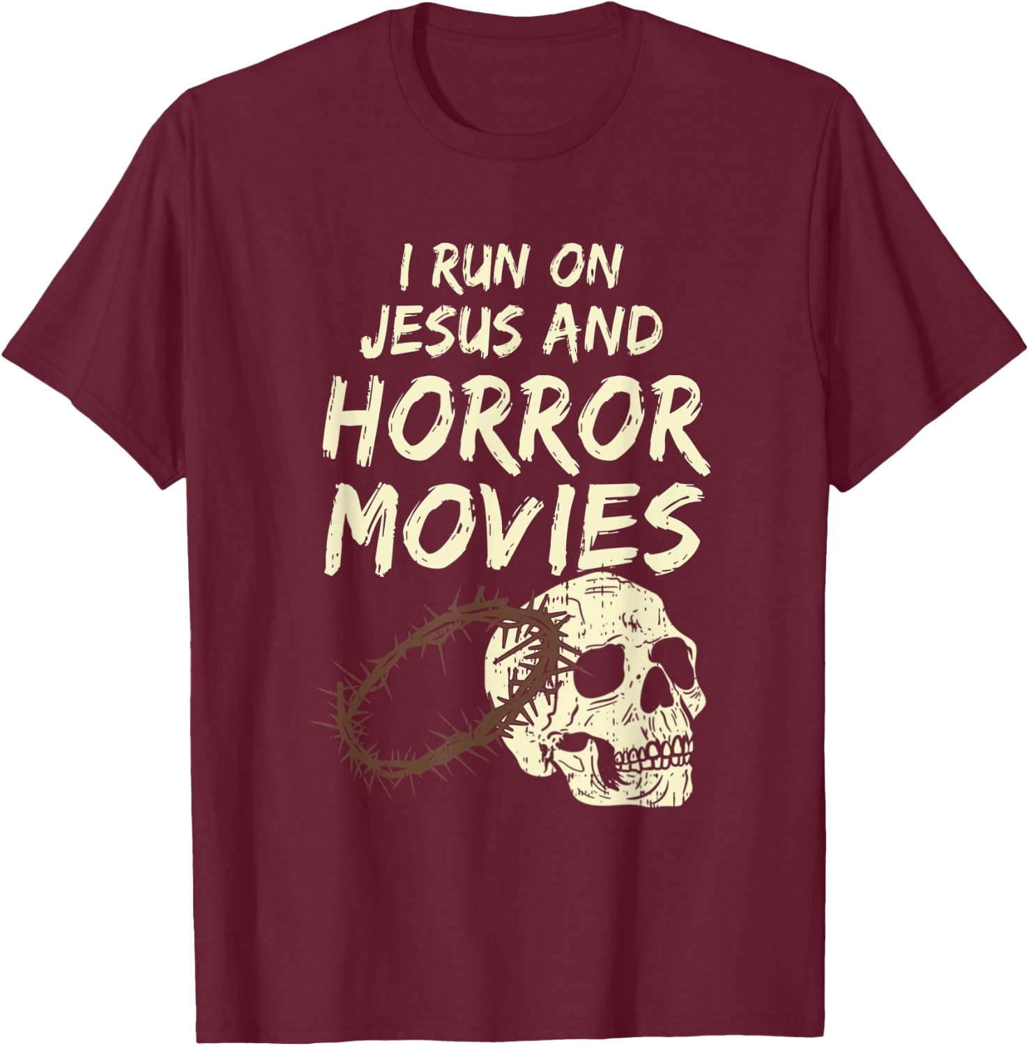 Run On Jesus And Horror Movie Skull Funny Halloween Costume T-Shirt - T-Shirt | Maroon