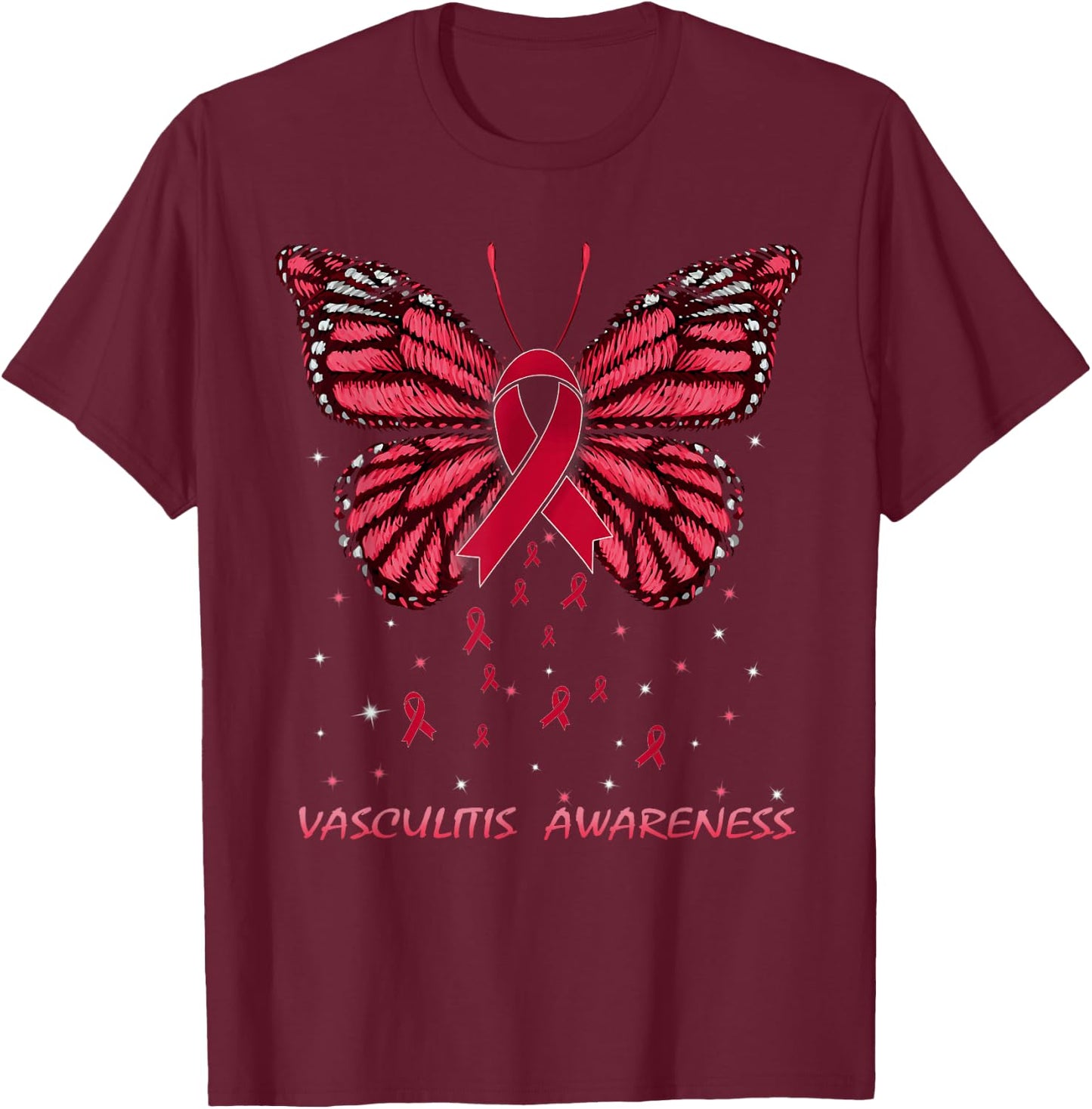 Vasculitis Awareness Butterfly T-Shirt - T-Shirt | Maroon