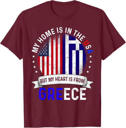 Greek American Patriot Heart is from Greece Flag T-Shirt - T-Shirt | Maroon